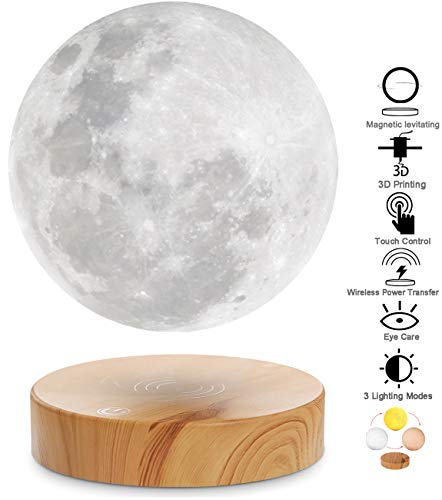 VGAzer Levitating Moon Lamp,Floating and Spinning in Air Freely with 3D Printing LED Moon Lamp Has 3 Colors Modes(YE,WH,Change from WH to YE) for Unique Gifts,Room Decor,Night Light,Office Desk Toys