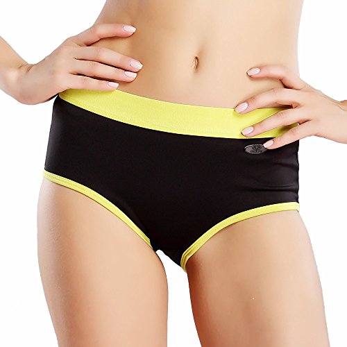 Yvette Women Mid-Rise Sports Boyshort Panties #6040, Black/Lime Green, Large