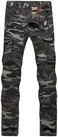 DEIOP Men's Camouflage Slim Moto Biker Skinny Denim Straight Fit Jeans Pants 32