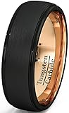 Duke Collections Mens Wedding Band Two Tone Black Rose Gold Tungsten Ring Brushed Center Step Edge 8mm Comfort Fit