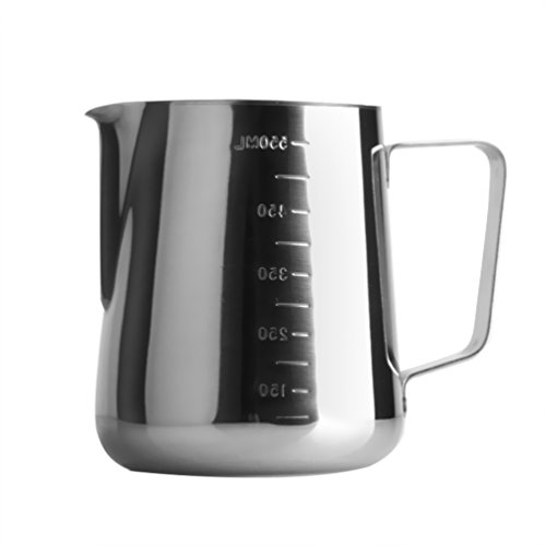 Click Here to See More Images Uarter Garland Cup Stainless Steel Milk Frothing Cups Fancy Cream Frothing Pitcher Garland Cylinder with Measurement, Perfect for Making Beautiful Garland on Coffee, 20oz, Silver