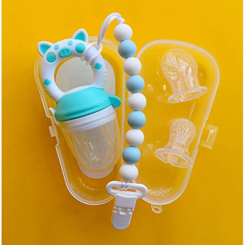 2 in 1 Baby Food Feeder, 3-24 Months BPA Free (1 Set) Newborns and Babies Eat Fresh Food Silicone Mesh Bag (Blue/Green)