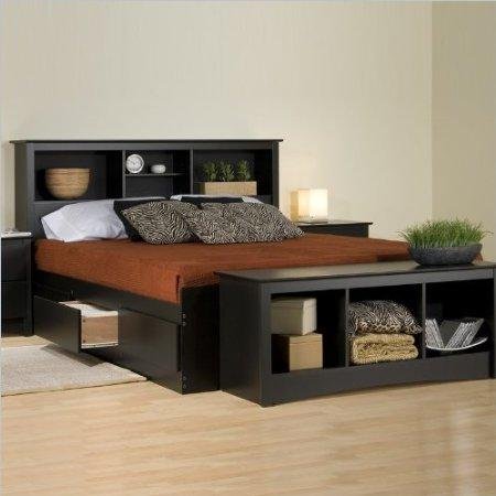 Prepac Sonoma King Bookcase Platform Storage Bed in Black