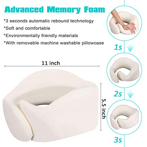 RoomyRoc Travel Pillow 100% Pure Memory Foam Neck Pillow, Soft Full Chin Head Neck Support Adjustable Best Sleep Pillow with Mask Earplug, Breathable & Washable Pillowcase, Car & Airplane Pillow, Grey