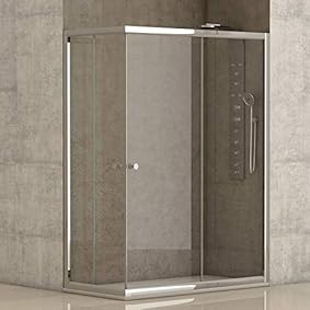 Mampara de ducha angular 2 hojas fijas + 2 hojas correderas con cristal transparente templado de seguridad de 4mm modelo Bricodomo Catalonia 70x90 (Adaptable 69-70cm a 89-90cm) 