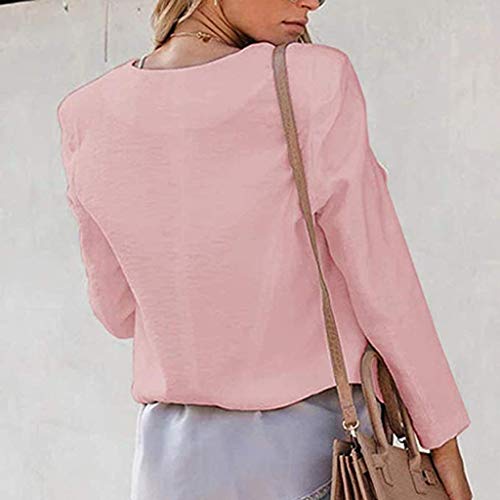 Sanyyanlsy Women's Fashion Blazer Jacket Zipper Long Sleeve Open Front Cardigan Slim Lapel Office Short Coat Tops Shirt Pink - Thumbnail 3