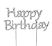Happy Birthday Cake Topper, Crystal Rhinestones on Silver Metal, Party Decorations, Favors