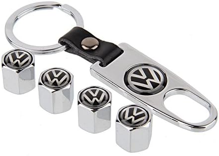 eXeAuto Silver Tire Valve Stem Air Caps Cover and Keychain Combo Set for Volkswagen
