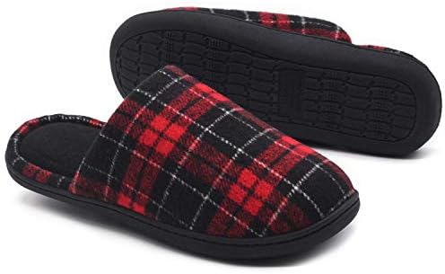 Men's & Ladies' Plaid Woolen Fabric Memory Foam Slippers w/Warm Fleece Lining
