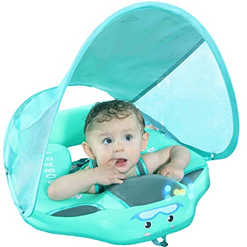 2020Newest ADD TAIL NO FLIP OVER UPF50+ Mambobaby Solid Swimming Float No Need Inflatable Swim Ring Swim Training Aid for Bathtub Pools Swim Trainer Swim Float with canopy swim ring with sunshade