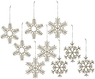 Winter Lane Set of 9 Glass Hand-Beaded Silver Snowflake Ornaments