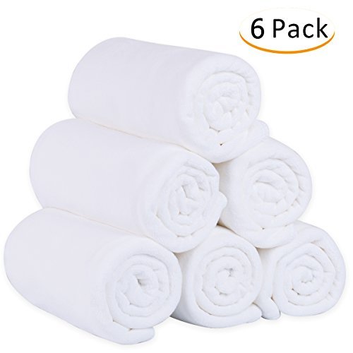 JML Microfiber Bath Towels, Bath Towel Sets (6 Pack, 27" x 55") - Extra Absorbent and Fast Drying, Multipurpose White Microfiber Towel for Bath, Beach, Pool, Sports, Yoga