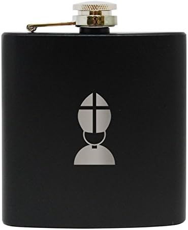Pope Hat Black Stainless Steel Flask - Precision Laser Engraved Liquor Flask - Engraved in USA - 6 Oz
