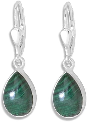 ERCE Malachite Gemstone Earrings drop, 925 Sterling Silver