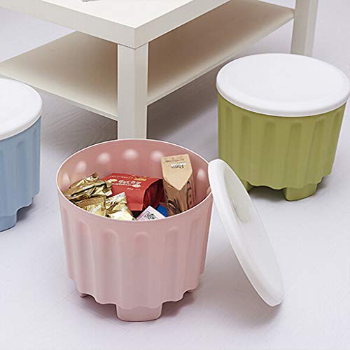 Transser Stacked Storage Ottoman - Round Foldable Resin Footrest Stool Seat Fabric Toy Chest Coffee Table, 14.4"x11.2"x8" (Green) - Thumbnail 2