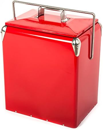 HIO 13 Qt. Retro-Style Steel Lunch Box Cooler with Handle, Red