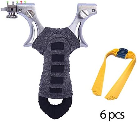 Huntcool Upgraded Flat Rubber Band Slingshot with Adjustable Aiming Points 304 Stainless Steel Accurate Shooting for Small Animals Fishing Hunting Target with 6 Pcs Rubber Bands SS-03