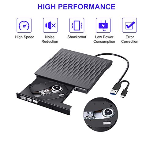 USB C CD/DVD Drive, USB Type C Adapter to USB 3.0 Superdrive Portable CD/DVD +/-RW Drive Burner Writer Optical Drive Compatible with MacBook/iMac/Laptop/Windows - Thumbnail 2