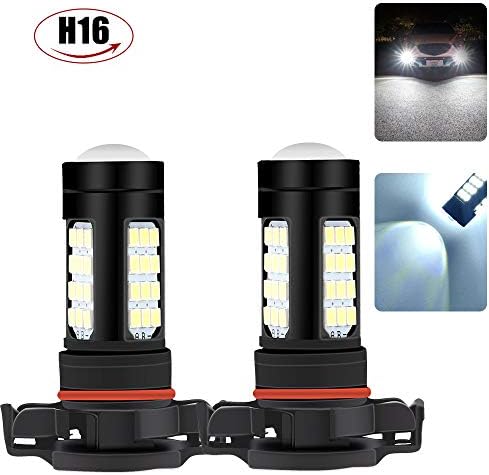 Sidaqi 2pcs H16 Car LED Fog Light Bulbs Extremely Bright 2835 42 SMD Xenon White 6500K 1500 Lumens DRL 12V