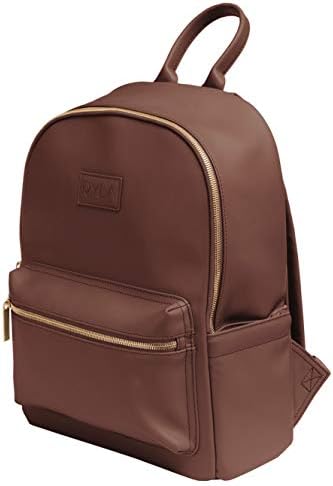 RYLA | Ready Diaper Bag Backpack | Vegan Leather, Changing Pad, Wet Bag, Multi-Function (Brown)