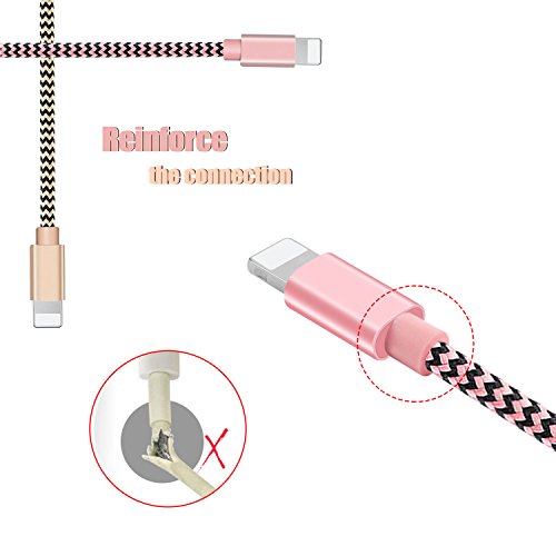 BESKIN Lightning Cable, 4Pack 5ft/1.5M Nylon Braided Charging Cord for iphone, Lightning to USB Cable, Charger Cable for iPhone X/8/8 Plus/7/7 Plus/6/6 Plus/5/5S/5C/SE (Pink+Gold) - Thumbnail 2