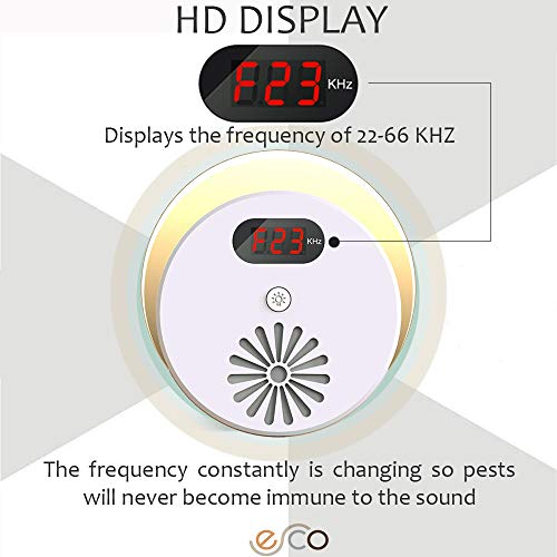 Ultrasonic Electronic Pest Repeller. UPGRADED 2019 Electronic Pest Repellent, plug in to avoid ALL Insects, Mosquitoes, Mice, Spiders, Ants, Rats - 100% safe and Eco Friendly. LED (on/off) nightlight.