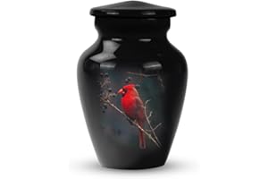 YATSKIA Red Cardinal Bird Mini Keepsake Urn - Small Urn for Ashes for Women - Keepsake Cremation Urns for Ashes Female & Male - Metal Urns for Human Ashes Adult - Urns for Ashes (Size - 3inch, 1 pcs)