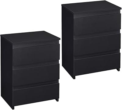 Yaheetech Bedside Tables Set of 2 with 3 Drawers Modern Nightstand Black