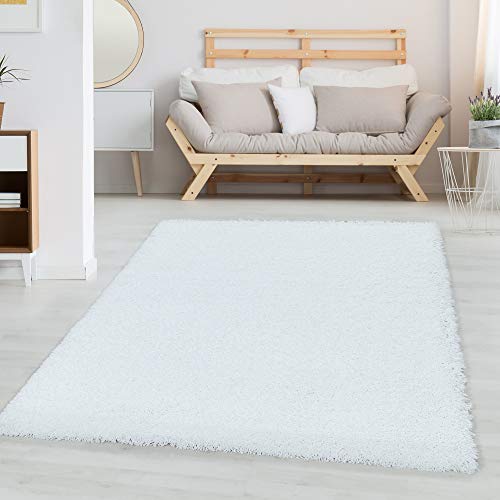 Carpetsale24 Shaggy Hochflor Teppich 80x250 cm Weiß weich flauschig modern einfarbig Für schmale Räume oder Küche für Wohnzimmer Schlafzimmer Flur