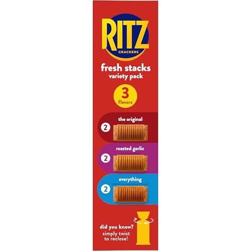 RITZ FRESH STACKS ORIGINAL, EVERYTHING, AND GARLIC BUTTER CRACKERS VARIETY PACK, TRAVEL SNACKS, 8.85 OZ (6 MULTI SNACK PACKS)