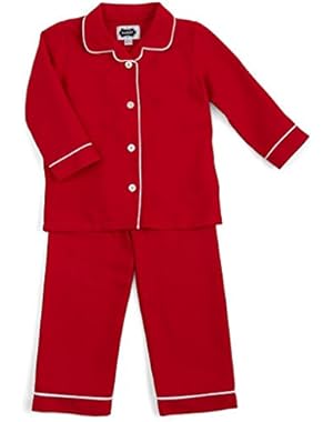 Unisex Baby Red Two-Piece Flannel Pajamas Red with White Piping Trim