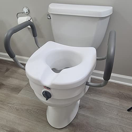 Carex EZ Lock Raised Toilet Seat With Handles, 5 Inch Elevated Handicap