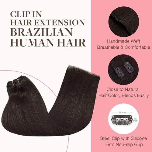 GOO GOO Clip in Extensions Natural Hair 7pcs 120g 40cm Light Dark Brown Natural Hair Extensions