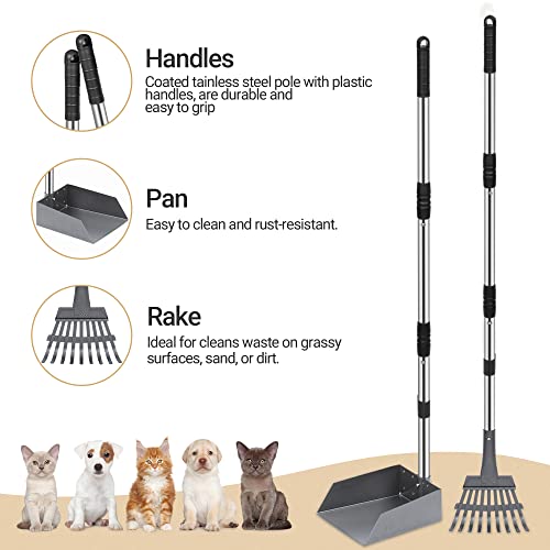 Heeyoo Dog Pooper Scooper, Dog Poop Tray and Rake Set, Pet Waste Removal Scoop with Long