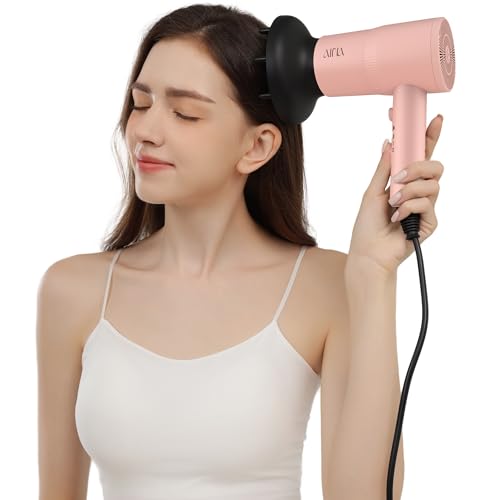 AINA Hair Dryer with Diffuser, Blow Dryer for Women | Advanced Ionic Technology, Ceramic Coating | Cold Shot Features Turbo Heat for Fast Drying and Shine 110V (Babe Pink)