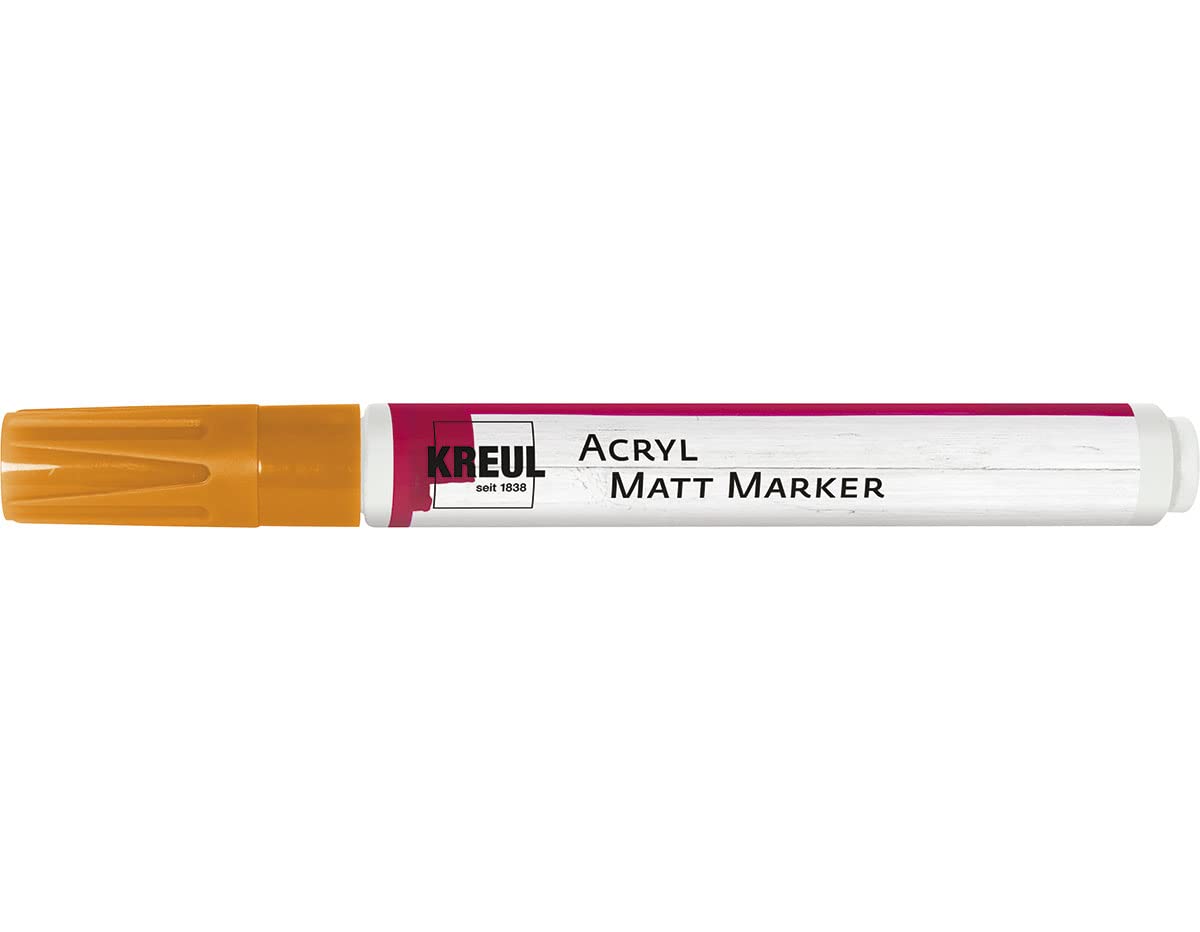 Kreul 46233 – Acrylic Matt Marker Medium, with Round Tip Approx. 2 – 4 mm, Orange, Matte, Permanent Acrylic Paint Water-based for Delicate Accents