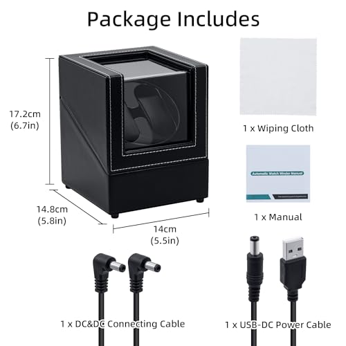 Mcbazel Double Automatic Watch Winder Box, Automatic Watch Display Storage Rotation Wristwatch Box with 2 Slots-Black