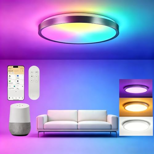 Yeelight Office Close-to-Ceiling Lights RGB LED Smart Ceiling Lights, 60W, 3800 Lumens, 2700K-6500K, Dimmable Lamp, Compatible with Alexa, for Living Room, Bedroom, Kitchen