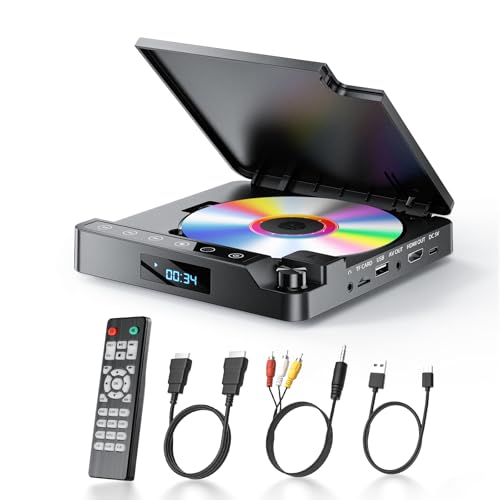 Desobry DVD Player for TV 1080P, DVD Player HDMI/AV/USB/TF Card, CD Player Breakpoint Memory, Coverage for All Regions, Comes with Cable and Remote Control