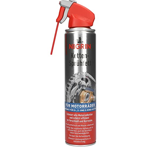 NIGRIN 6X Ketten-Sprühfett, 400 ml, vollsynthetisch, wasserabweisend, verzögert die Kettenlängung, für O-, Z und X-Ring Ketten
