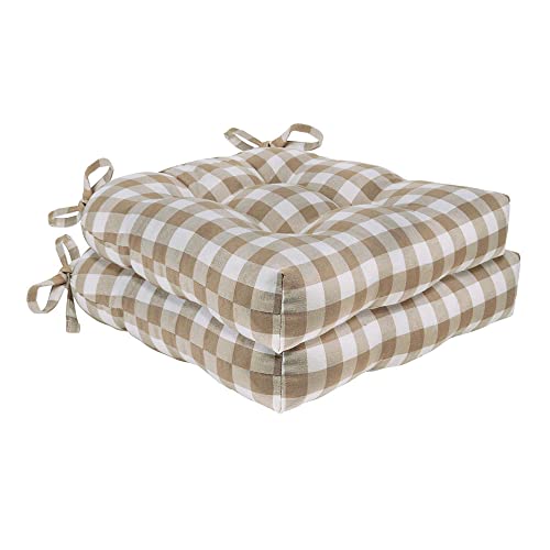 Achim Home Furnishings, Taupe, Set of Two Buffalo Check Tufted Chair Seat Cushions, 16x15x3 (BCCHPDTP12)