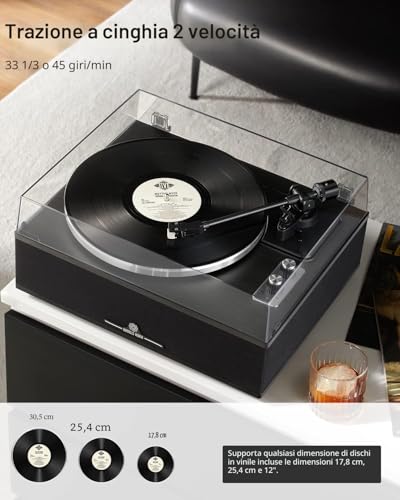 ANGELS HORN Vinyl Bluetooth Turntable | 2 Speed Hi-Fi Turntable with Integrated Speakers | Includes Phono Preamp & AT-3600L Magnetic Cartridge | Classic Black Edition