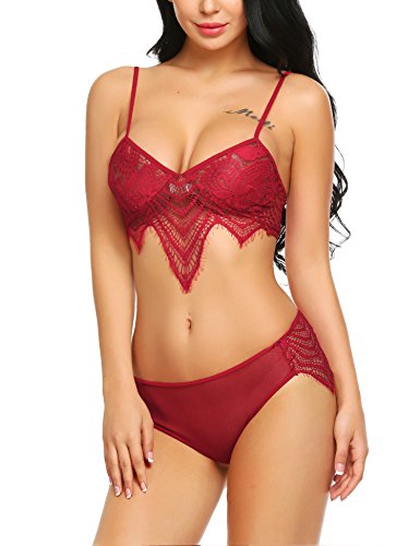 ADOME Womens Lingerie Set Underwear Bra and Panty Set Red XXL
