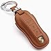 Rockxia Leather Key Fob Cover Holder for Porsche 2017 Panamera 4 4S 2018 2019 Cayenne Key Holder Protective Shell Accessories (A, Brown)