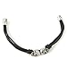 HZMAN Braided Genuine Leather Bracelet for Men Stainless Steel Twin Skull Bangle Magnetic-Clasp 8.5 Inch