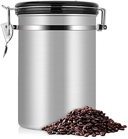 Vmotor Large Coffee Container,Ground or Whole Beans Fresher for Longe,Stainless Steel Silver Vacuum Sealed Food Storage Container for Suger, Tea,Coffee(22 OZ)