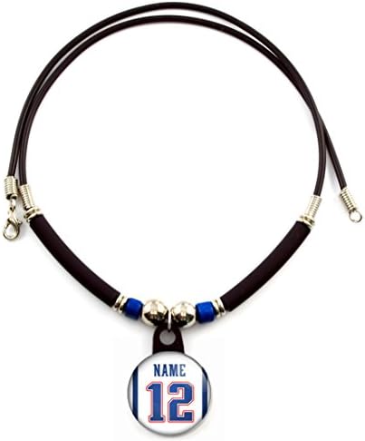 New England Football Jersey Pin back Button Necklace Personalized with Your Name and Number