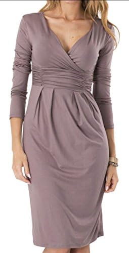 desolateness Women's Stylish V Neck Long Sleeve Pencil Maxi Dress Coffee XL
