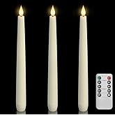 Homemory 3 Pcs Waxy Flameless Taper Candles with Remote, Flickering Battery Operated Classic Tall Candles for Home, Wedding, Party, Ivory, 9.6 inches