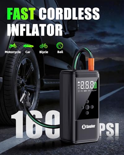 6000A Jump Starter with Air Compressor 160PSI, 12V Car Battery Booster for 10L Gas/10L Diesel, Portable Tire Inflator Car Booster Pack with Jumper Cables & 3 in 1 LED Light